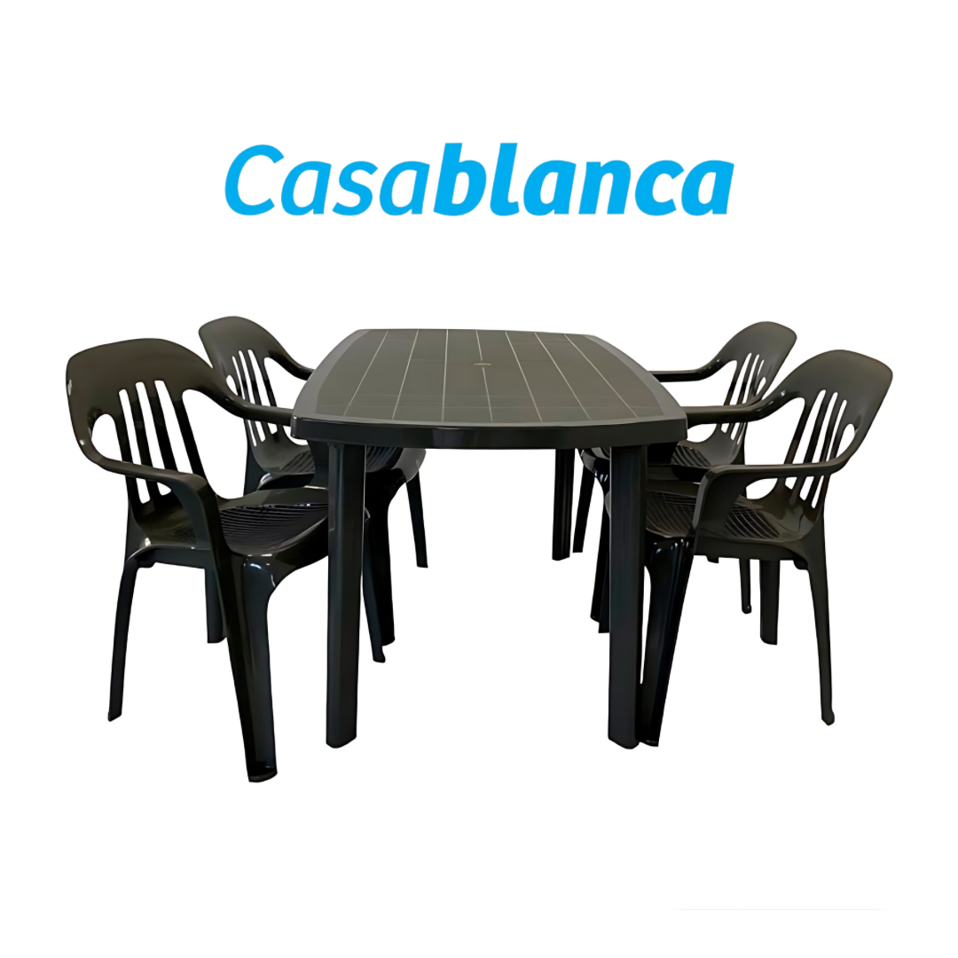 SET DE 4 SILLAS PLASTICA CON BRAZO + MESA PLASTICA